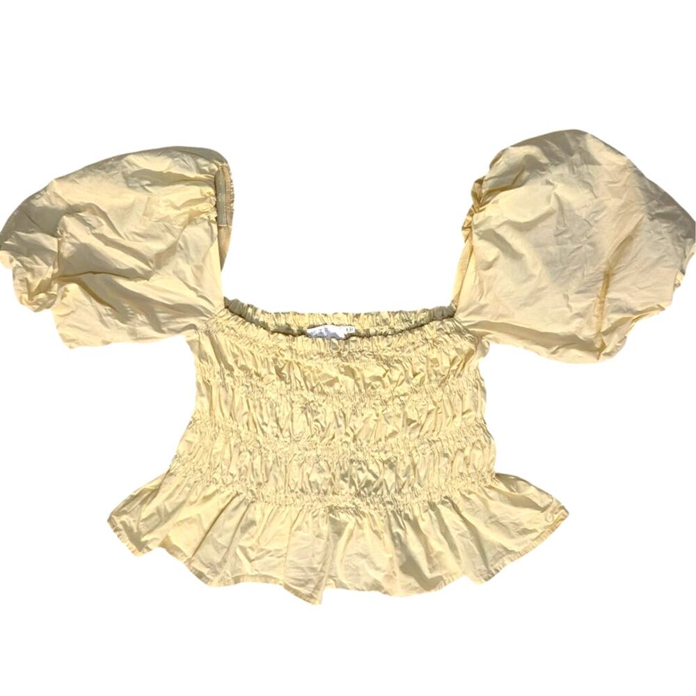 ASTR the Label Bubble Sleeve Smocked Butter Yellow Lemonade Blouse